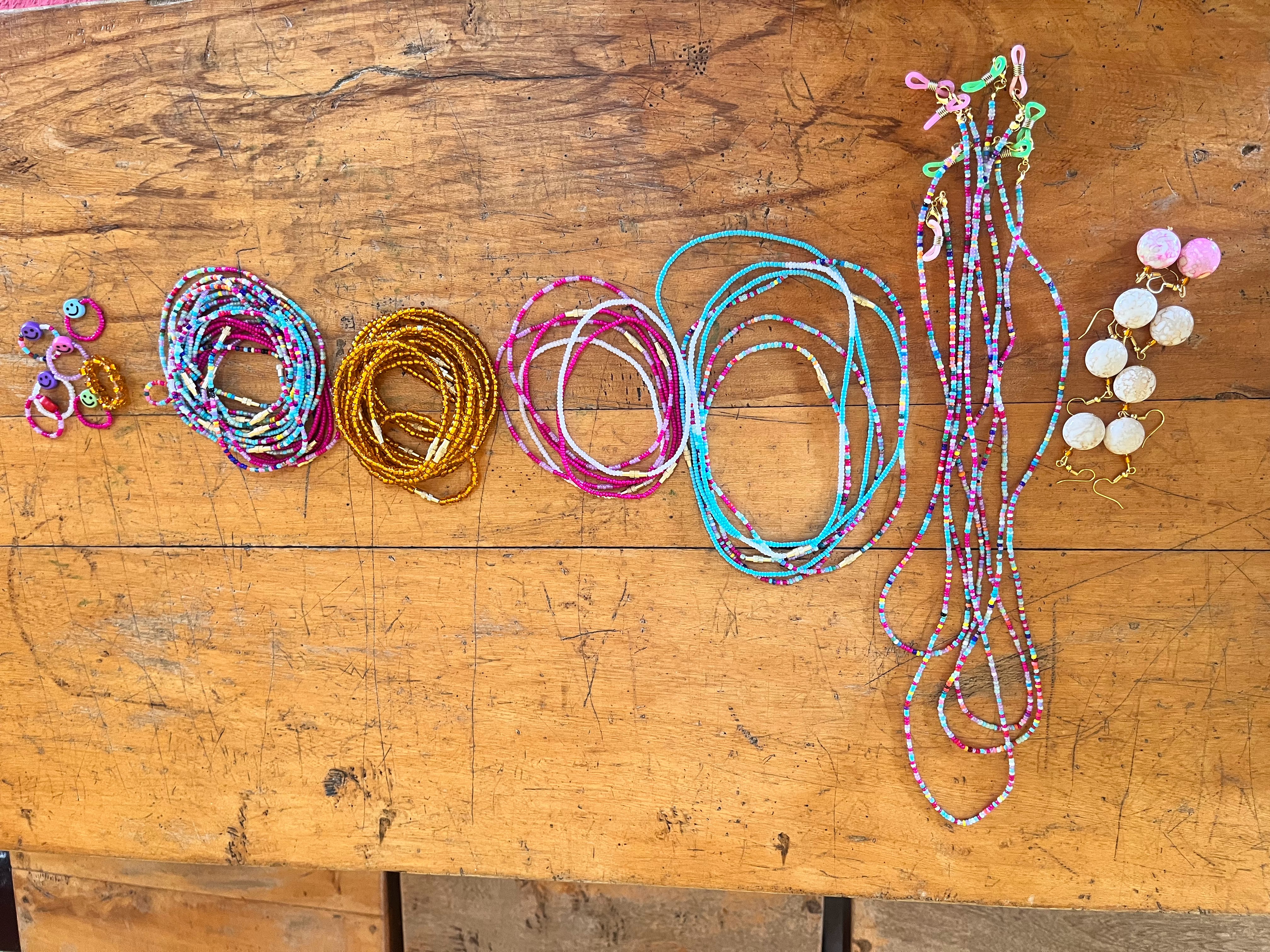 Finished pink beaded necklaces